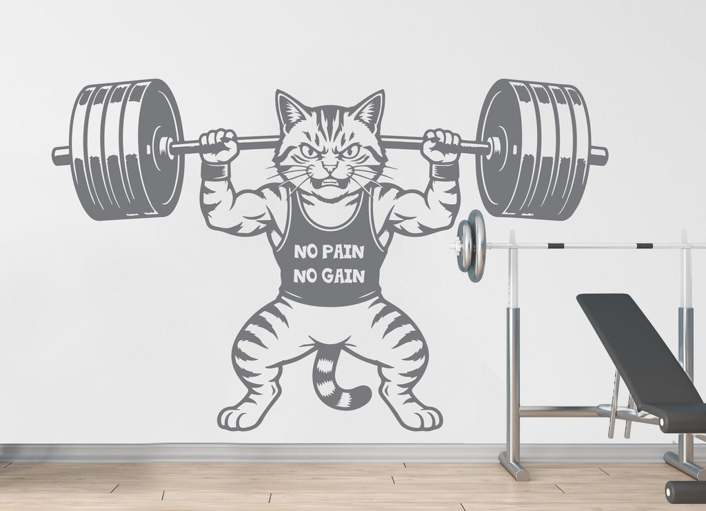 Angry Cat Gym Wall Decal Bodybuilder fitness Decor Workout Art Vinyl Gym Wall Stickers Bedroom Gym Workout Skull Motivation 364DE