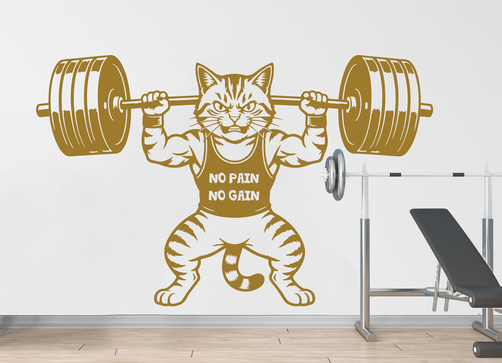Angry Cat Gym Wall Decal Bodybuilder fitness Decor Workout Art Vinyl Gym Wall Stickers Bedroom Gym Workout Skull Motivation 364DE