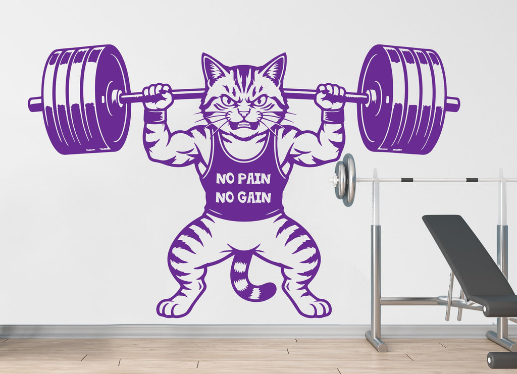 Angry Cat Gym Wall Decal Bodybuilder fitness Decor Workout Art Vinyl Gym Wall Stickers Bedroom Gym Workout Skull Motivation 364DE