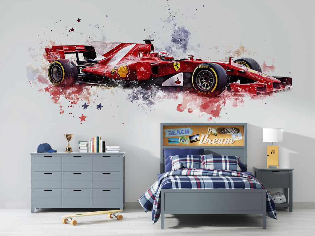 Formula Racing Car Wallpaper Red Race Car Wall Decal Gaming Room Wall Mural Sports Car Art Peel And Stick Wallpaper Teen Bedroom Decor