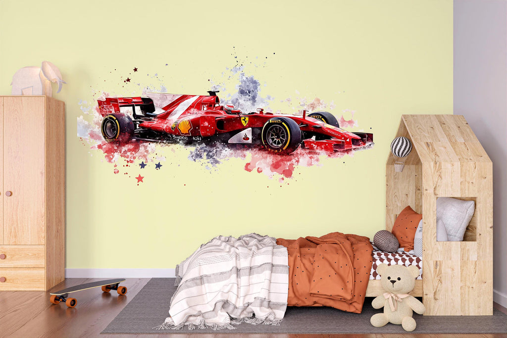 Formula Racing Car Wallpaper Red Race Car Wall Decal Gaming Room Wall Mural Sports Car Art Peel And Stick Wallpaper Teen Bedroom Decor