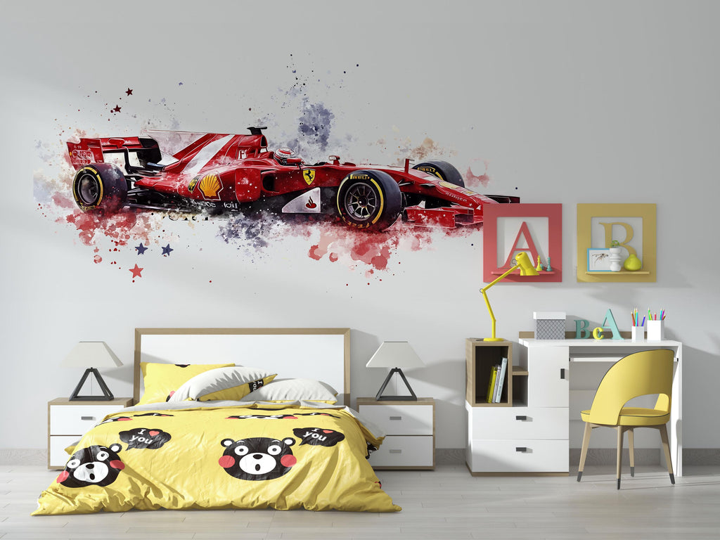 Formula Racing Car Wallpaper Red Race Car Wall Decal Gaming Room Wall Mural Sports Car Art Peel And Stick Wallpaper Teen Bedroom Decor