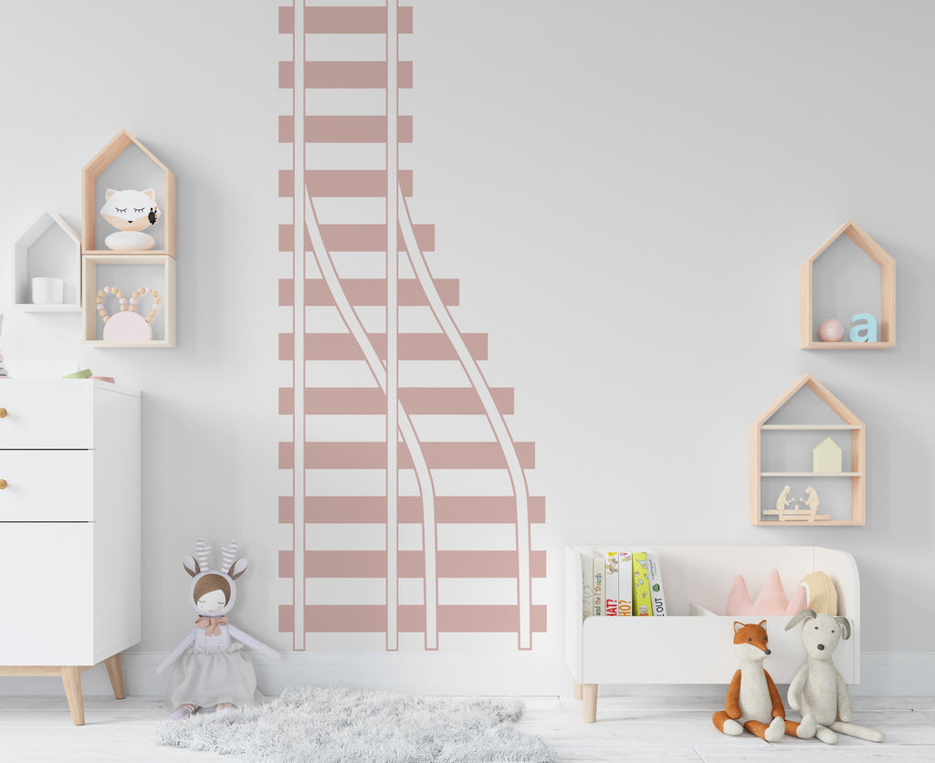 Railroad train Wall Decal Highway Vinyl Sticker Track Route Wall Decor Kids Playroom Boys Room Wall Art Train Bedroom Mural Sticker 799LU