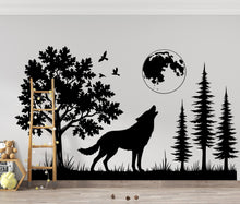 Load image into Gallery viewer, Large Wolf Moon Wall Decal | Minimalist Bedroom Art | Forest Nursery Decor | Removable Vinyl Sticker | Wildlife Lover Gift