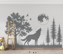 Load image into Gallery viewer, Large Wolf Moon Wall Decal | Minimalist Bedroom Art | Forest Nursery Decor | Removable Vinyl Sticker | Wildlife Lover Gift