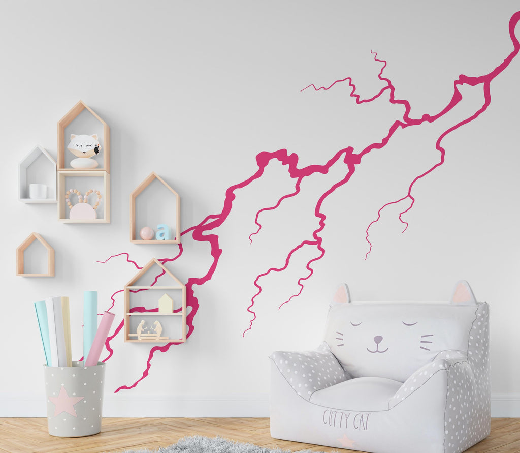 Thunder Bolt Wall mural decals decor, Lightning strike wall decal, Lightning bolt wall decal sticker, Nature storm wall vinyl decal 801LU