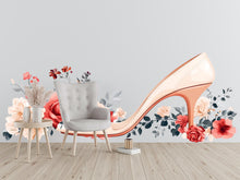 Load image into Gallery viewer, Floral High Heel Wall Sticker, Fashion Bedroom Decal, Rose Shoe Wall Art, Chic Girl Room Decor, 101gm