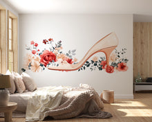 Load image into Gallery viewer, Floral High Heel Wall Sticker, Fashion Bedroom Decal, Rose Shoe Wall Art, Chic Girl Room Decor, 101gm