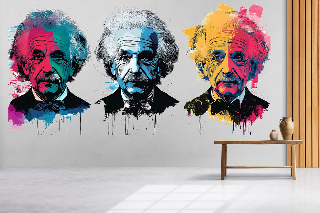 Einstein Wall Decal, Pop Art Scientist Sticker, Albert Einstein Wall Art, Nerd Room Decor, Modern Portrait, 106gm