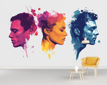 Load image into Gallery viewer, Abstract Face Wall Decal, Color Portrait Sticker, Modern Wall Art, Couple Profile Decor, Artistic Room Mural, 107gm