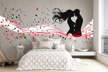 Load image into Gallery viewer, Couple Wall Decal, Romantic Love Sticker, Kiss Silhouette Wall Art, Bedroom Wall Decor, Modern Love Mural, 108gm