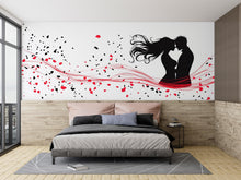 Load image into Gallery viewer, Couple Wall Decal, Romantic Love Sticker, Kiss Silhouette Wall Art, Bedroom Wall Decor, Modern Love Mural, 108gm