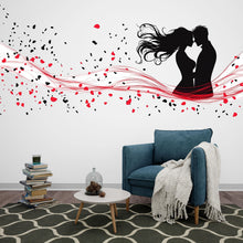 Load image into Gallery viewer, Couple Wall Decal, Romantic Love Sticker, Kiss Silhouette Wall Art, Bedroom Wall Decor, Modern Love Mural, 108gm
