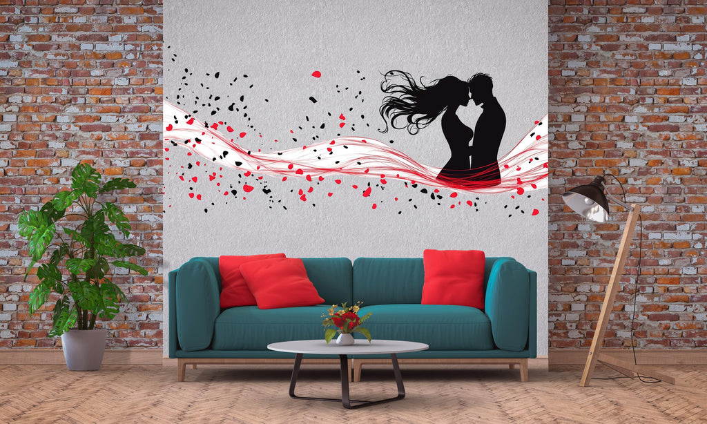 Couple Wall Decal, Romantic Love Sticker, Kiss Silhouette Wall Art, Bedroom Wall Decor, Modern Love Mural, 108gm