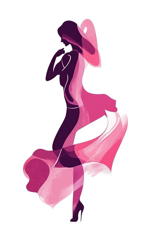 Pink Fashion Lady Wall Decal, Woman Silhouette Sticker, Glam Wall Art, Girl Room Decor, Boutique Wall Mural, 110gm