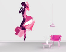 Load image into Gallery viewer, Pink Fashion Lady Wall Decal, Woman Silhouette Sticker, Glam Wall Art, Girl Room Decor, Boutique Wall Mural, 110gm