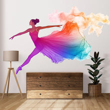 Load image into Gallery viewer, Ballerina Wall Decal, Rainbow Dance Sticker, Ballet Wall Art, Girl Room Decor, Colorful Dancer Mural, 111gm