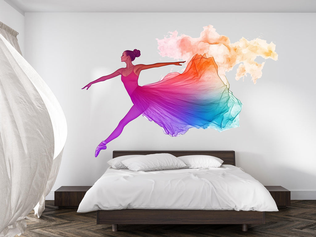 Ballerina Wall Decal, Rainbow Dance Sticker, Ballet Wall Art, Girl Room Decor, Colorful Dancer Mural, 111gm