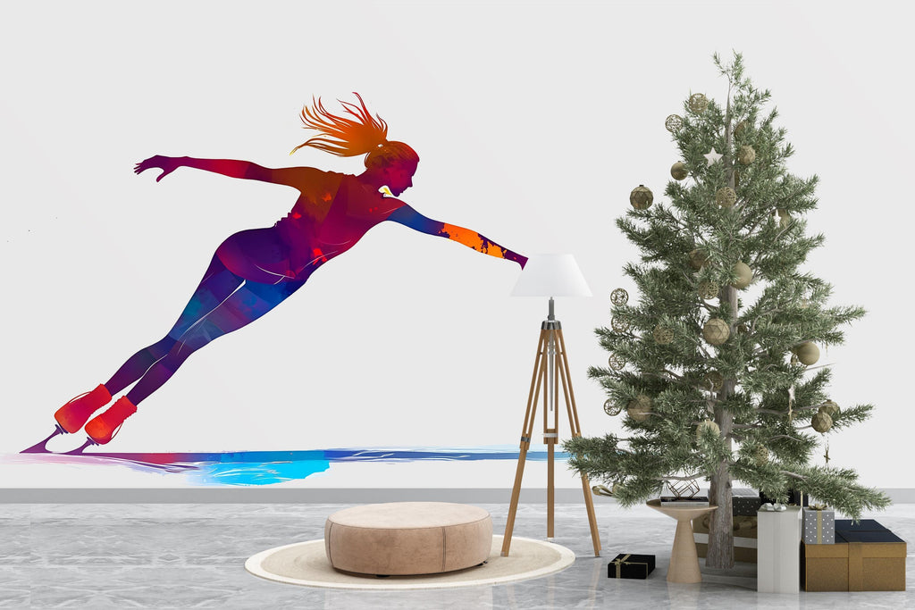 Ice Skater Wall Decal, Figure Skating Sticker, Sports Wall Art, Girl Room Decor, Skating Mural, 113gm