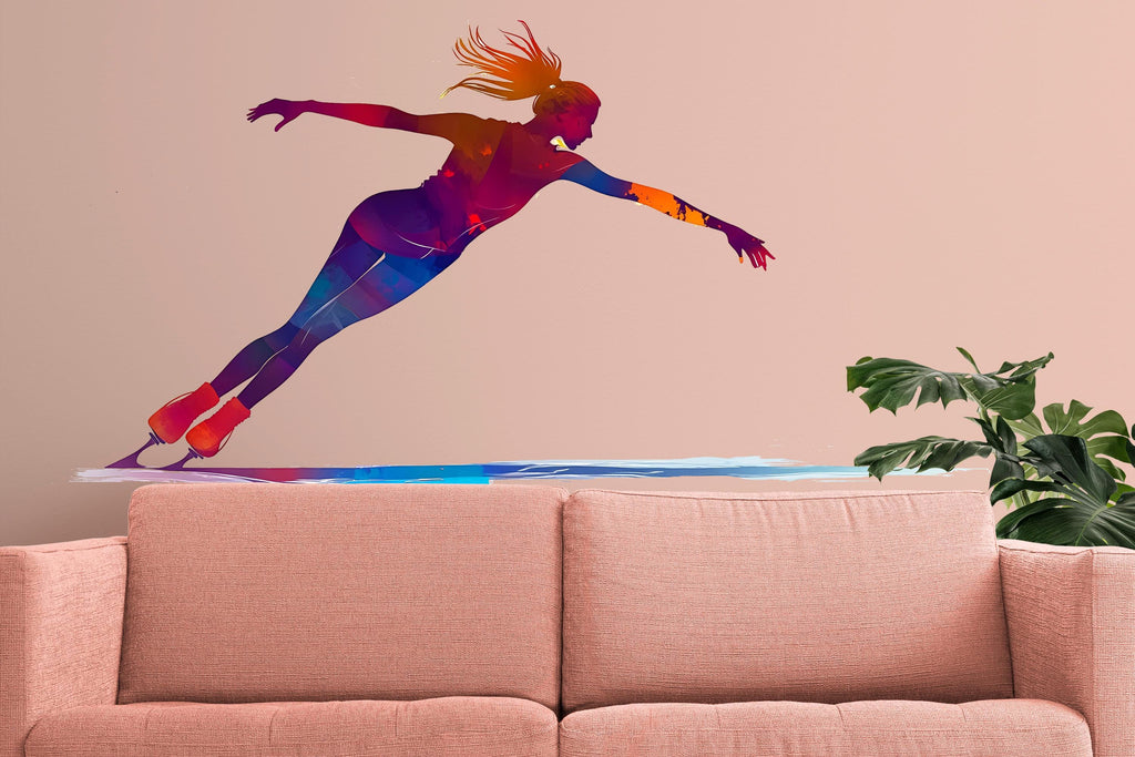 Ice Skater Wall Decal, Figure Skating Sticker, Sports Wall Art, Girl Room Decor, Skating Mural, 113gm