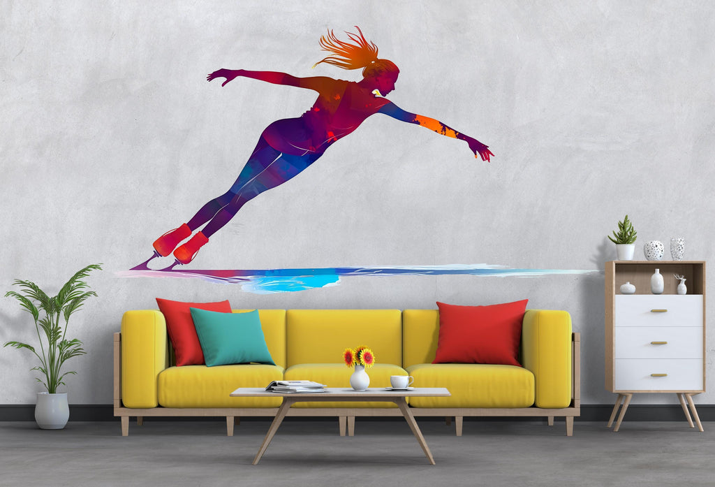Ice Skater Wall Decal, Figure Skating Sticker, Sports Wall Art, Girl Room Decor, Skating Mural, 113gm