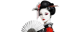 Load image into Gallery viewer, Geisha Wall Decal, Japanese Woman Sticker, Asian Wall Art, Bedroom Decor, Elegant Fan Mural, 114gm