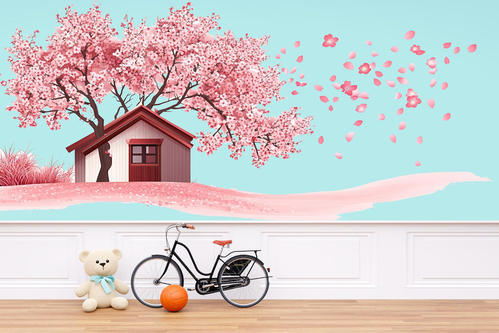 Cherry Blossom Wall Decal, Pink Tree Sticker, Nursery Wall Art, Baby Room Decor, Floral House Mural, 118gm