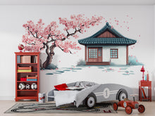 Load image into Gallery viewer, Cherry Blossom Wall Decal, Japanese House Sticker, Kids Room Wall Art, Pink Tree Mural, Nursery Decor, 119gm