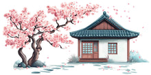 Load image into Gallery viewer, Cherry Blossom Wall Decal, Japanese House Sticker, Kids Room Wall Art, Pink Tree Mural, Nursery Decor, 119gm