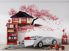 Load image into Gallery viewer, Cherry Blossom Wall Decal, Japanese House Sticker, Pink Tree Wall Art, Nursery Decor, Floral Wall Mural, 120gm