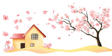 Load image into Gallery viewer, Cherry Blossom Wall Decal, Pink Tree House Sticker, Nursery Wall Art, Kids Room Decor, Floral Wall Mural, 121gm