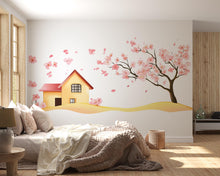 Load image into Gallery viewer, Cherry Blossom Wall Decal, Pink Tree House Sticker, Nursery Wall Art, Kids Room Decor, Floral Wall Mural, 121gm