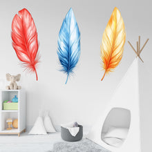Load image into Gallery viewer, Feather Wall Decal Set, Colorful Feather Stickers, Nursery Wall Art, Boho Kids Room Decor, Modern Wall Mural, 122gm
