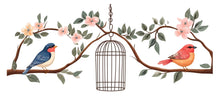 Load image into Gallery viewer, Bird Wall Decal, Floral Branch Sticker, Birdcage Wall Art, Nursery Decor, Nature Wall Mural, 125gm