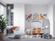 Load image into Gallery viewer, Bird Wall Decal, Colorful Bird Sticker, Birdcage Wall Art, Nursery Wall Decor, Kids Room Mural, 126gm
