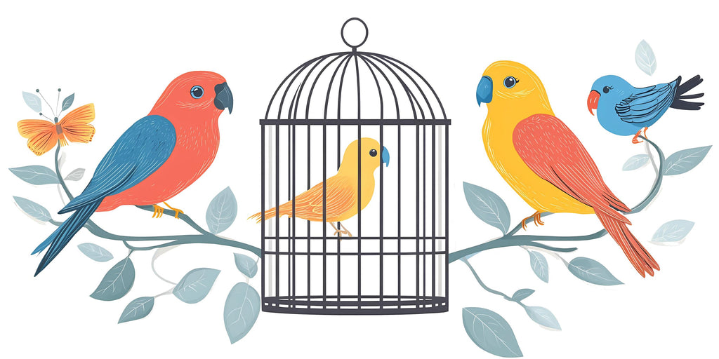 Bird Wall Decal, Colorful Bird Sticker, Birdcage Wall Art, Nursery Wall Decor, Kids Room Mural, 126gm