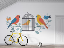 Load image into Gallery viewer, Bird Wall Decal, Colorful Bird Sticker, Birdcage Wall Art, Nursery Wall Decor, Kids Room Mural, 126gm