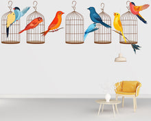 Load image into Gallery viewer, Bird Wall Decal Set, Colorful Bird Stickers, Birdcage Wall Art, Nursery Decor, Kids Room Wall Mural, 127gm