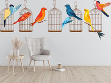 Load image into Gallery viewer, Bird Wall Decal Set, Colorful Bird Stickers, Birdcage Wall Art, Nursery Decor, Kids Room Wall Mural, 127gm