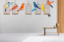 Load image into Gallery viewer, Bird Wall Decal Set, Colorful Bird Stickers, Birdcage Wall Art, Nursery Decor, Kids Room Wall Mural, 127gm