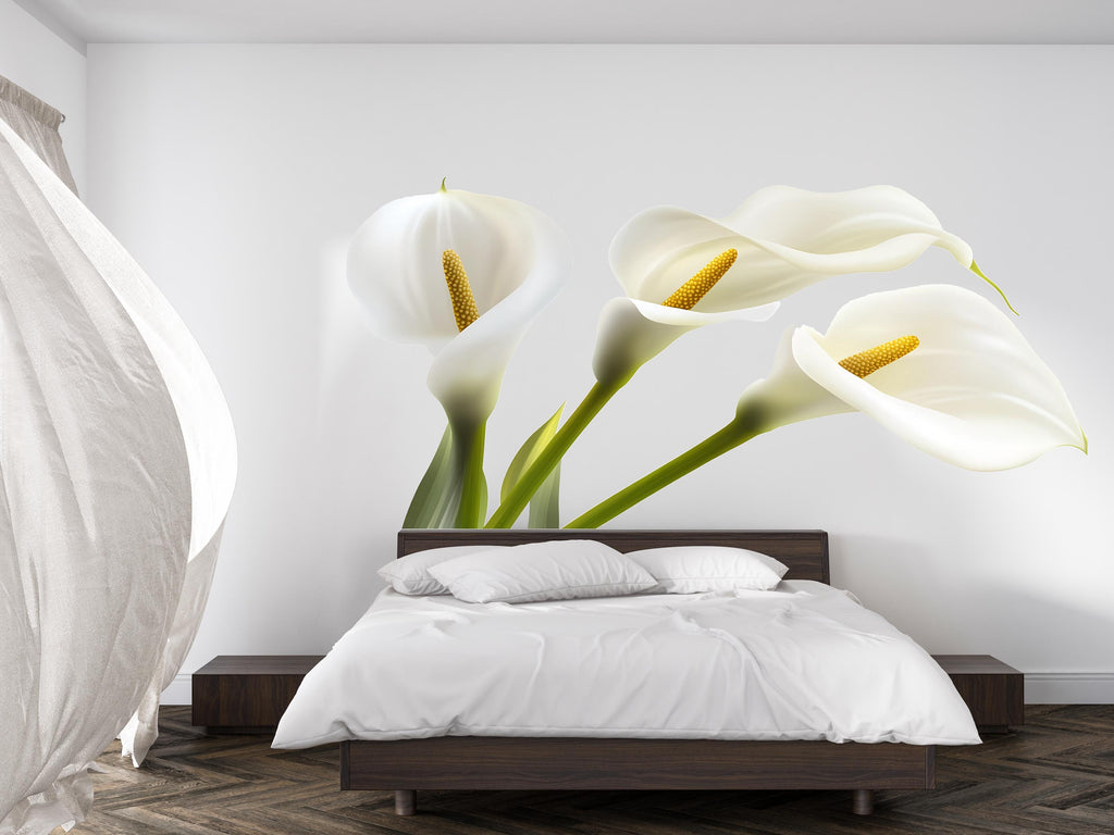 White Calla Lily Wall Decal, Floral Wall Sticker, Botanical Wall Art, Bedroom Decor, Modern Flower Mural, 129gm