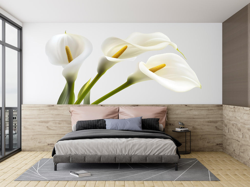 White Calla Lily Wall Decal, Floral Wall Sticker, Botanical Wall Art, Bedroom Decor, Modern Flower Mural, 129gm