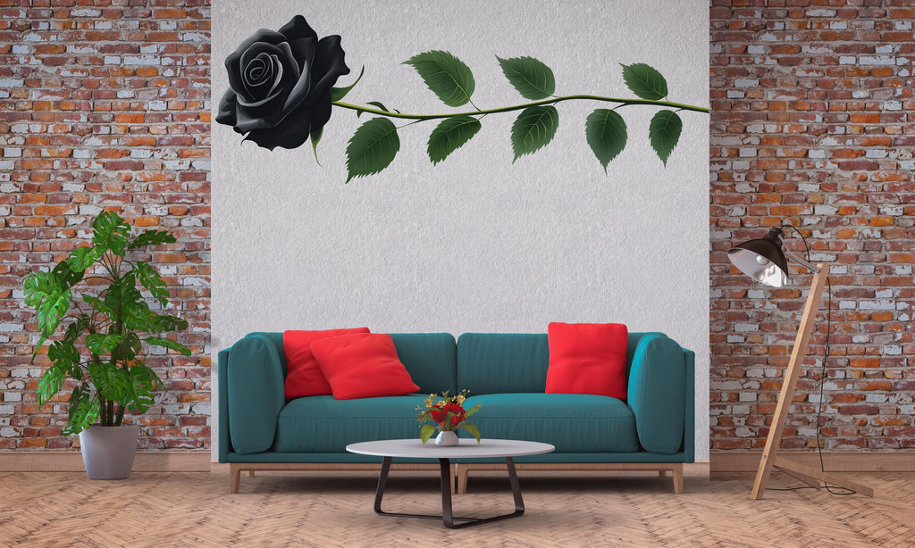 Black Rose Wall Decal, Gothic Flower Sticker, Floral Wall Art, Dark Botanical Decor, Modern Rose Mural, 130gm