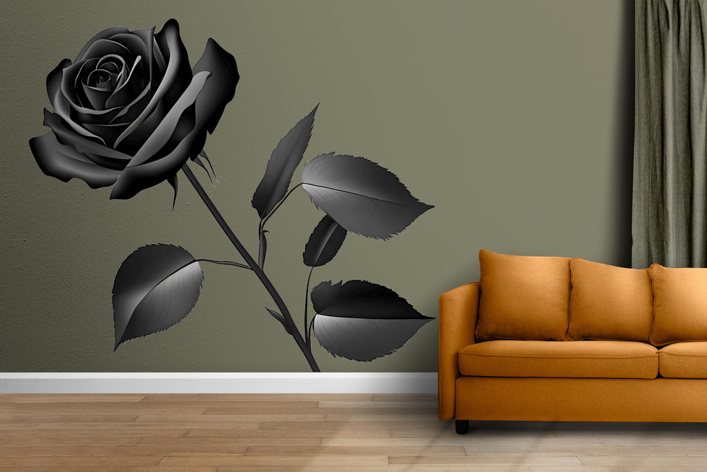 Black Rose Wall Decal, Gothic Rose Sticker, Dark Floral Wall Art, Bedroom Decor, Modern Botanical Mural, 131gm