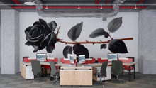 Load image into Gallery viewer, Black Rose Wall Decal, Gothic Floral Sticker, Dark Botanical Wall Art, Office Decor, Modern Rose Mural, 132gm