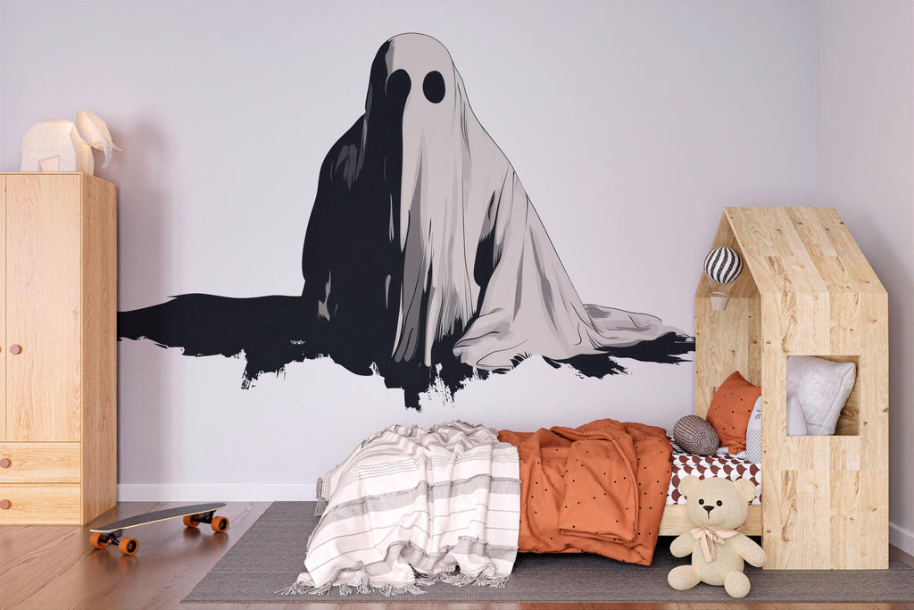 Ghost Wall Decal, Halloween Wall Sticker, Spooky Bedroom Decor, Gothic Wall Art, Modern Horror Mural, 133gm