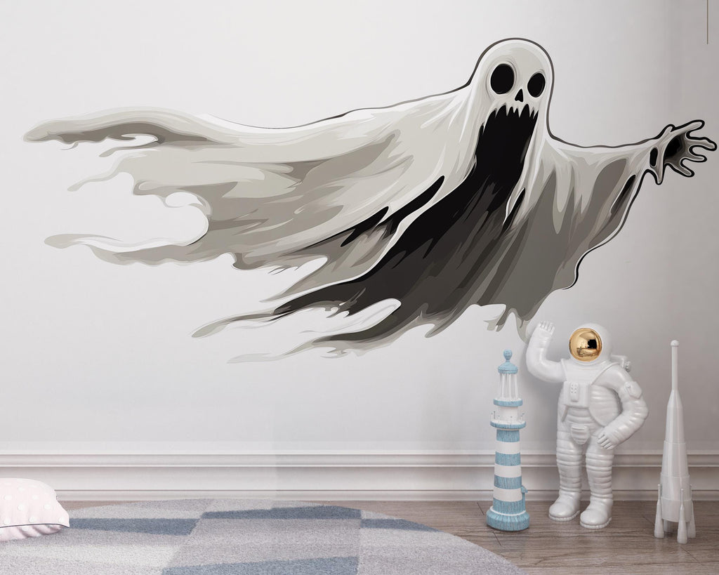 Flying Ghost Wall Decal, Halloween Wall Sticker, Spooky Kids Room Decor, Gothic Wall Art, Horror Mural, 134gm