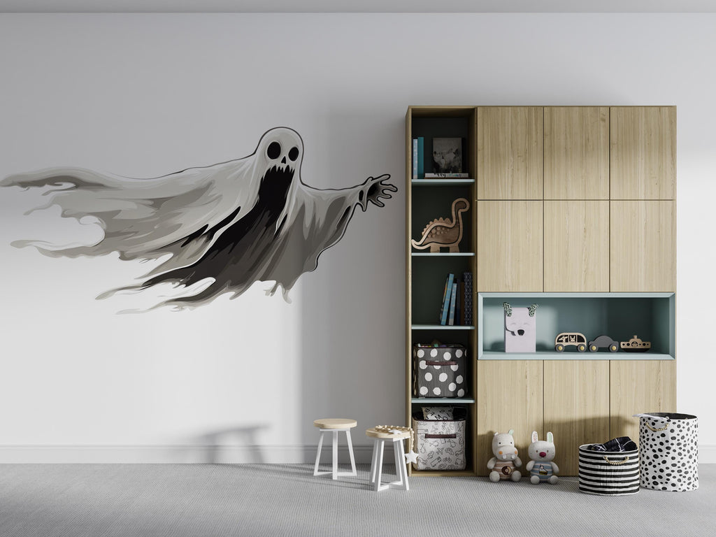 Flying Ghost Wall Decal, Halloween Wall Sticker, Spooky Kids Room Decor, Gothic Wall Art, Horror Mural, 134gm