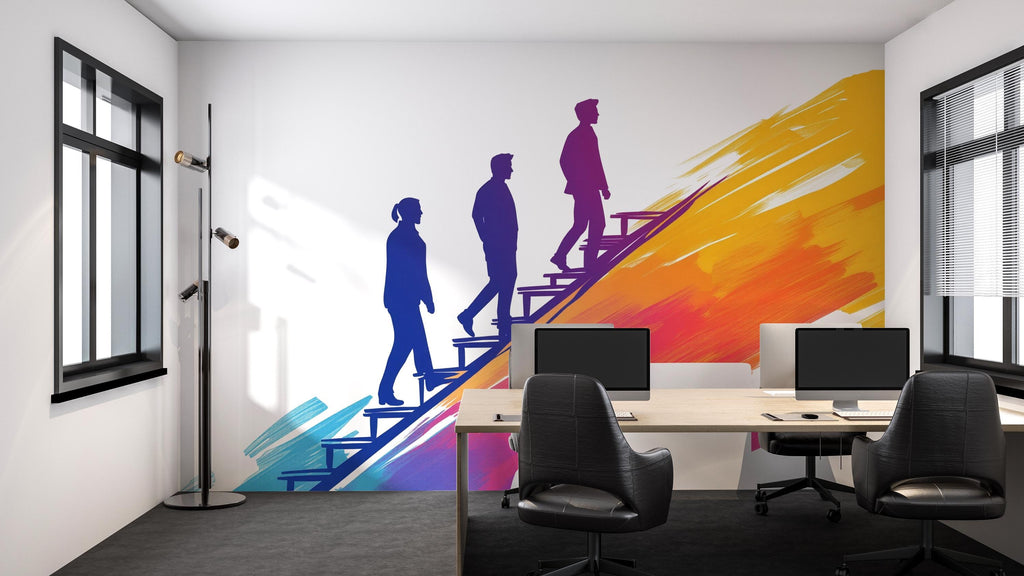 Motivational Office Wall Decal, Success Staircase Sticker, Business Wall Art, Corporate Office Decor, Leadership Mural, 136gm