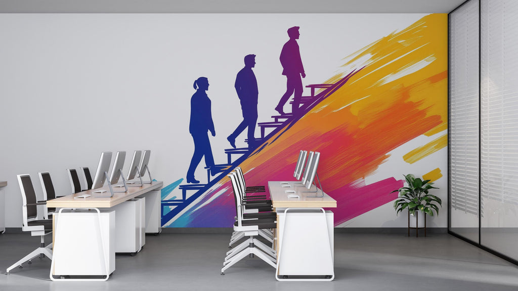 Motivational Office Wall Decal, Success Staircase Sticker, Business Wall Art, Corporate Office Decor, Leadership Mural, 136gm